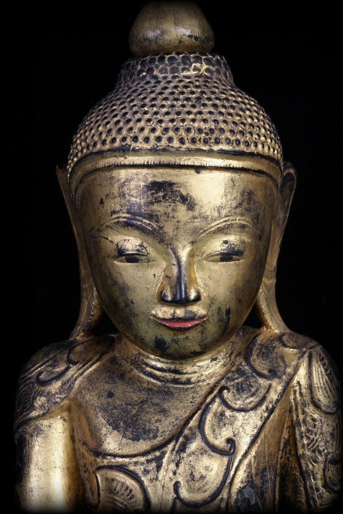 Extremely Rare 18C Wood Burmese Shan Buddha #A046